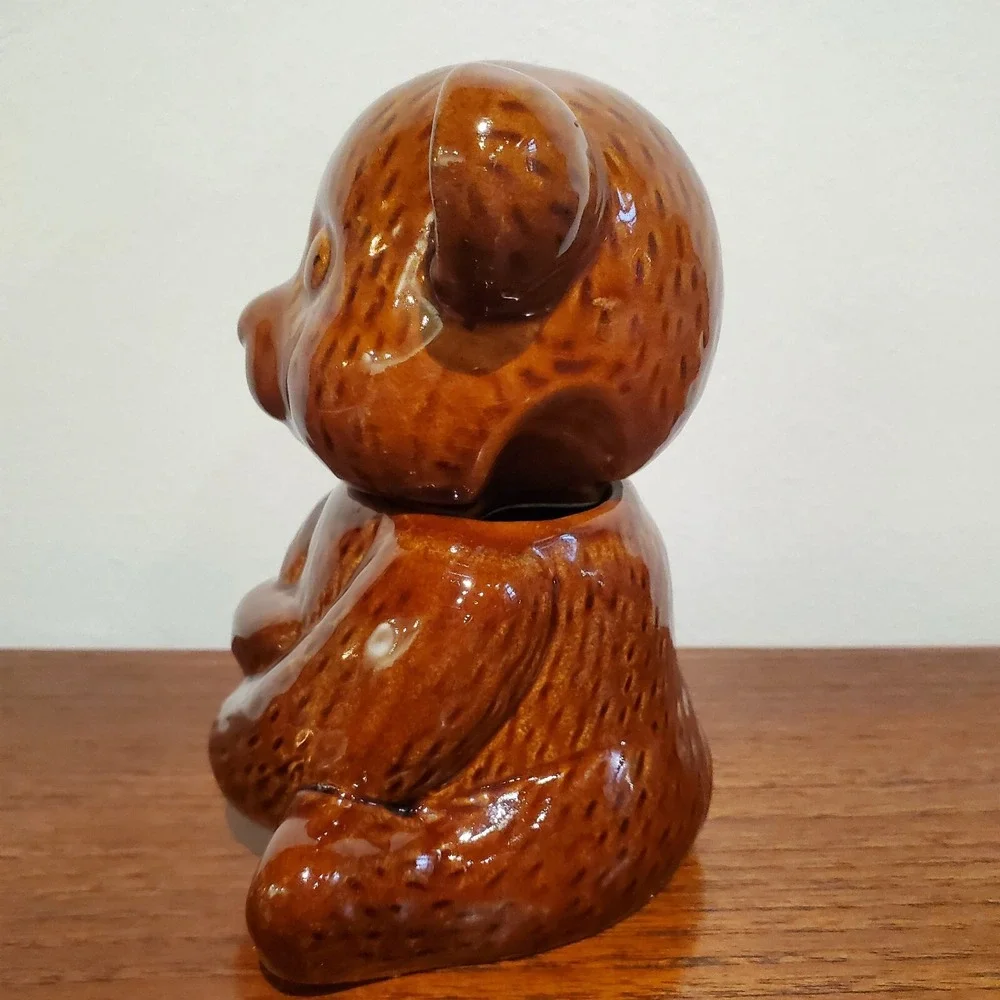 Vintage Hand Painted Honey Bear‎ Jar With Lid without dipping stick